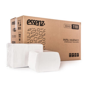 Caixa de papel higiênico Essenz. Papel Higiênico Interfolhado Folha Dupla projetado para ser usado com dispensers, mais absorção e maciez, não esfarela e não causa irritações dérmicas.